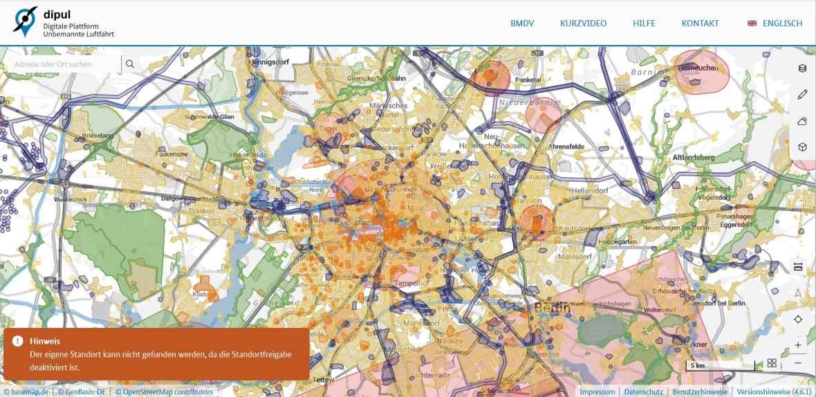 Darstellung des Map Tools nach initialem Aufruf ohne durchgeführte Lokalisierung des Standortes