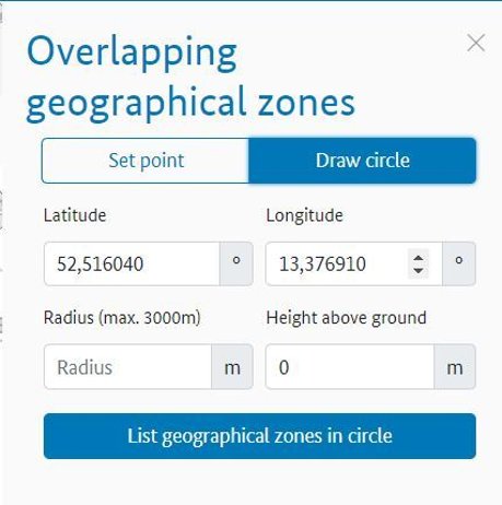 Menu: 'Overlapping geographical zones' - Option 'Draw circle'