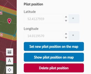 Cutout from the "Operational volumes" menu showing the section and buttons for setting the pilot position.